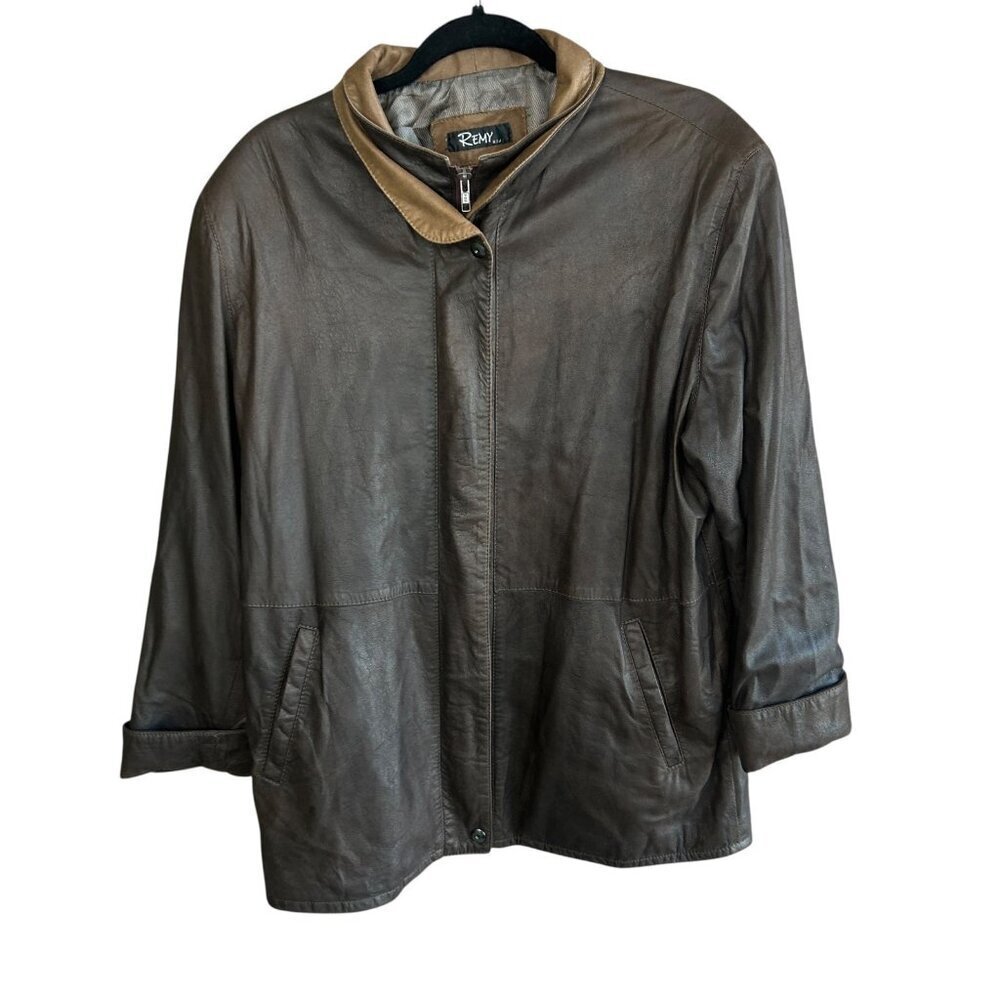 Remy Women’s Dark Brown Lambskin Leather Double Collar Jacket Size Medium
